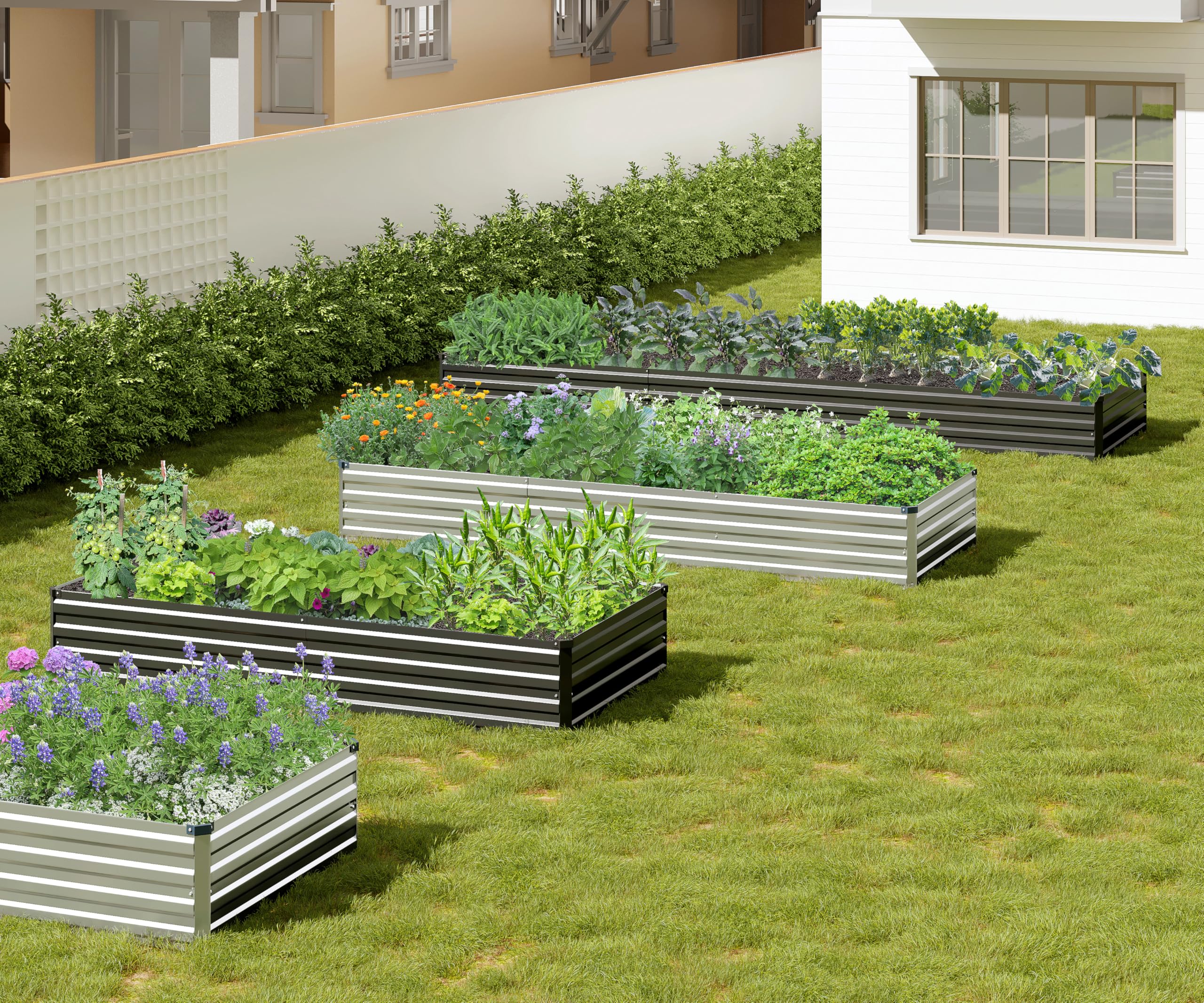 Easllre outdoor metal planter system ready for seasonal crops