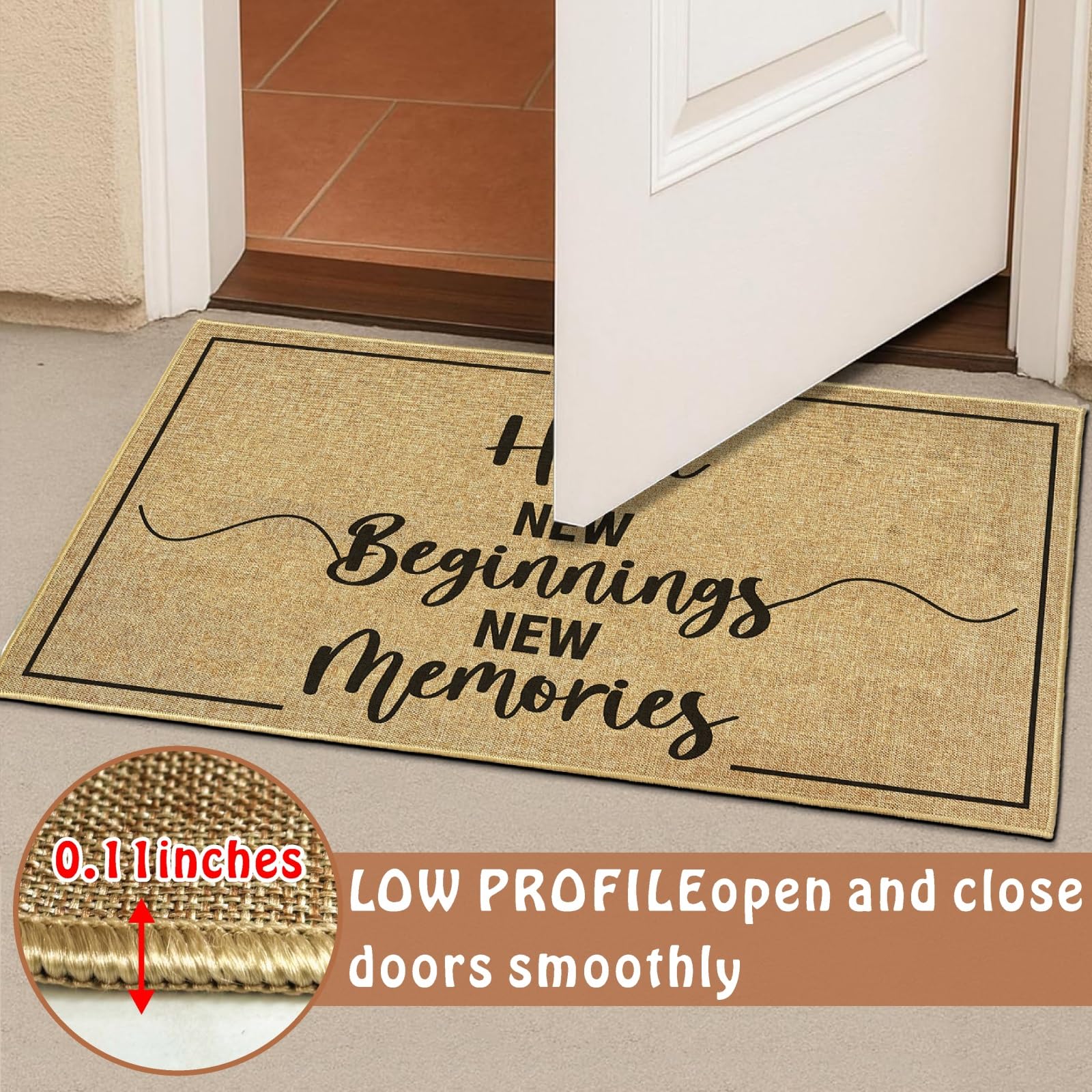 Easma Front-door mat blends with entryway decor for year-round use.