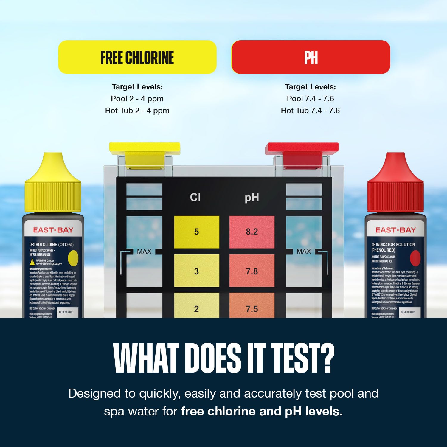 East Bay pool test kit case keeps reagents organized for seasonal testing