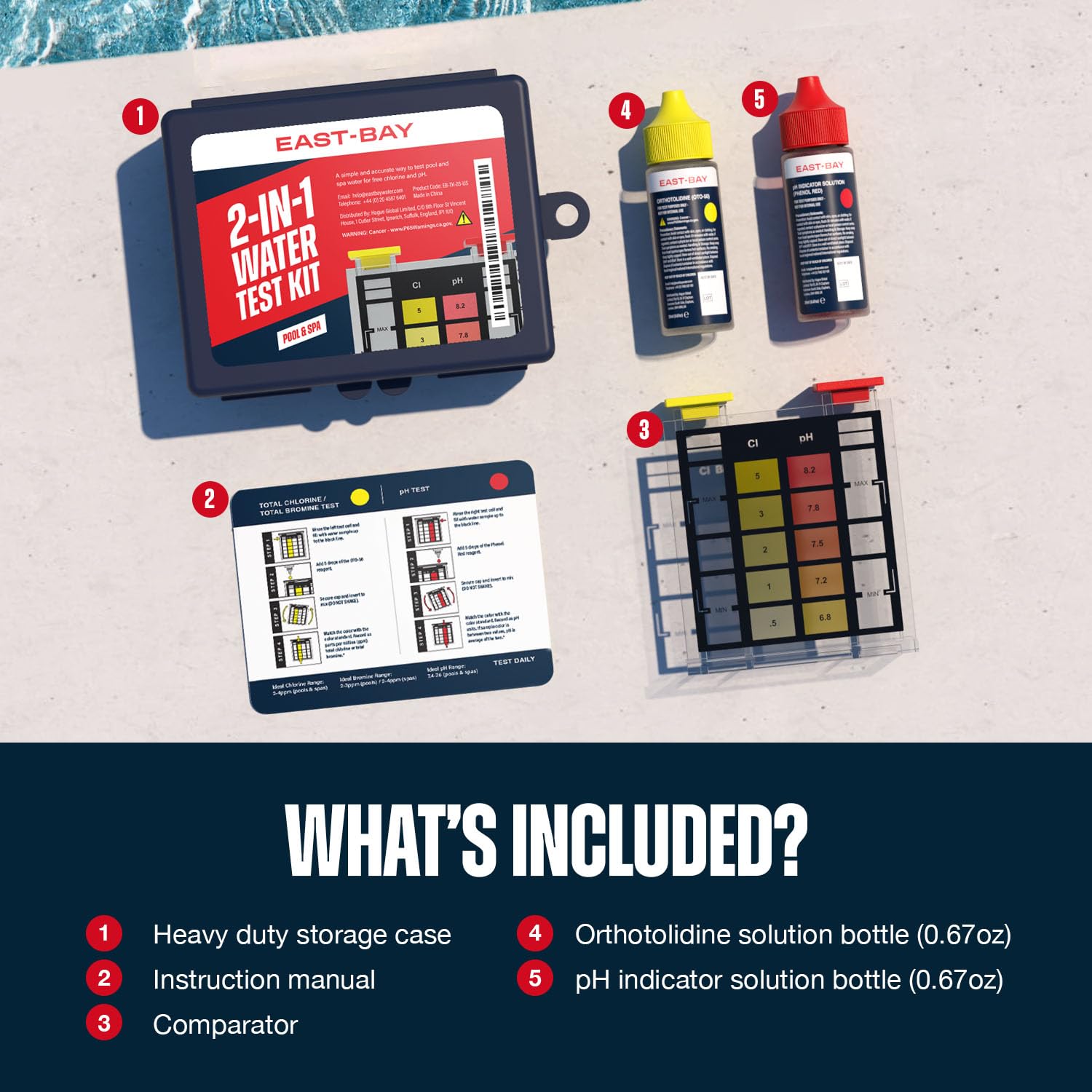 East Bay 2-in-1 pool test kit comparator displays precise readings quickly