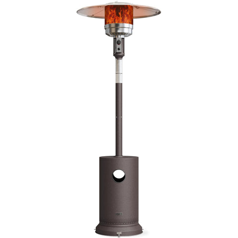 East Oak 48,000 BTU patio heater with table design provides convenient surface for snacks.