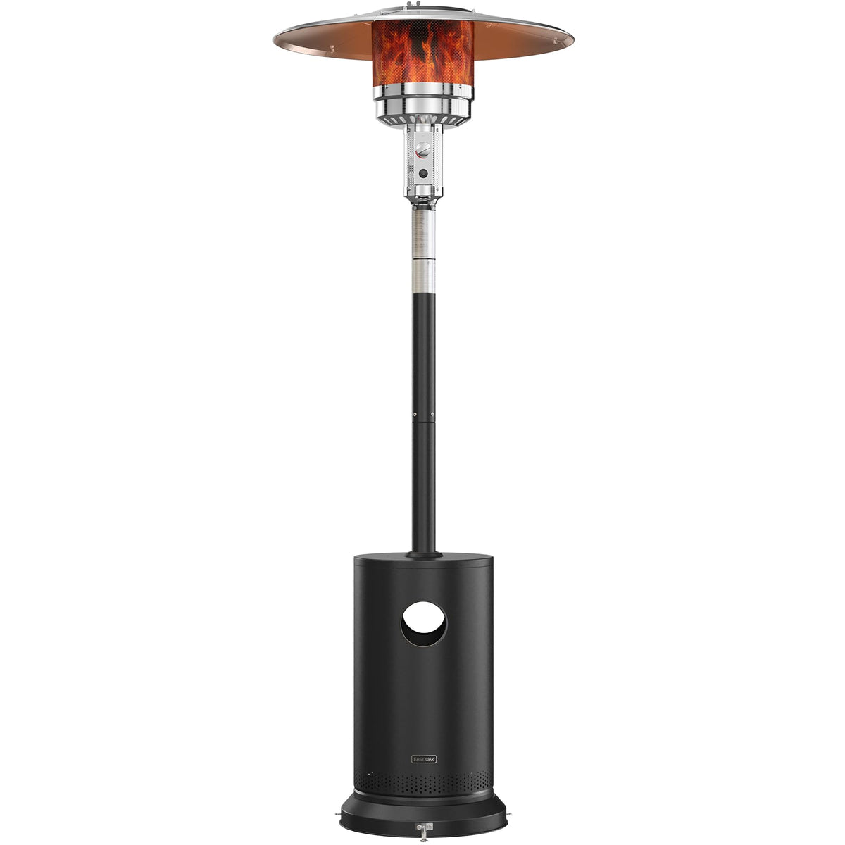 East Oak 55,000 BTU patio heater with round-table top for convenient warmth.