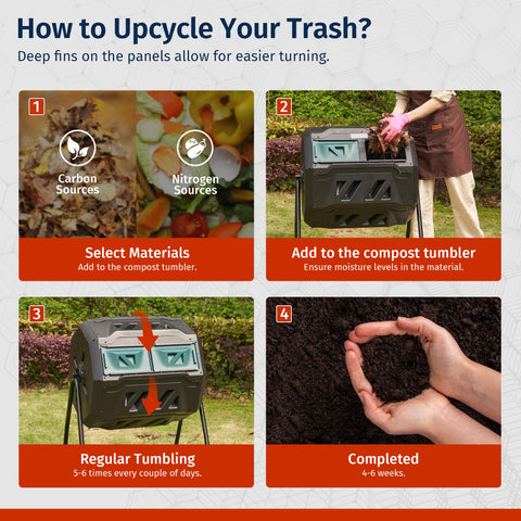 East Oak black compost tumbler absorbs heat to speed decomposition