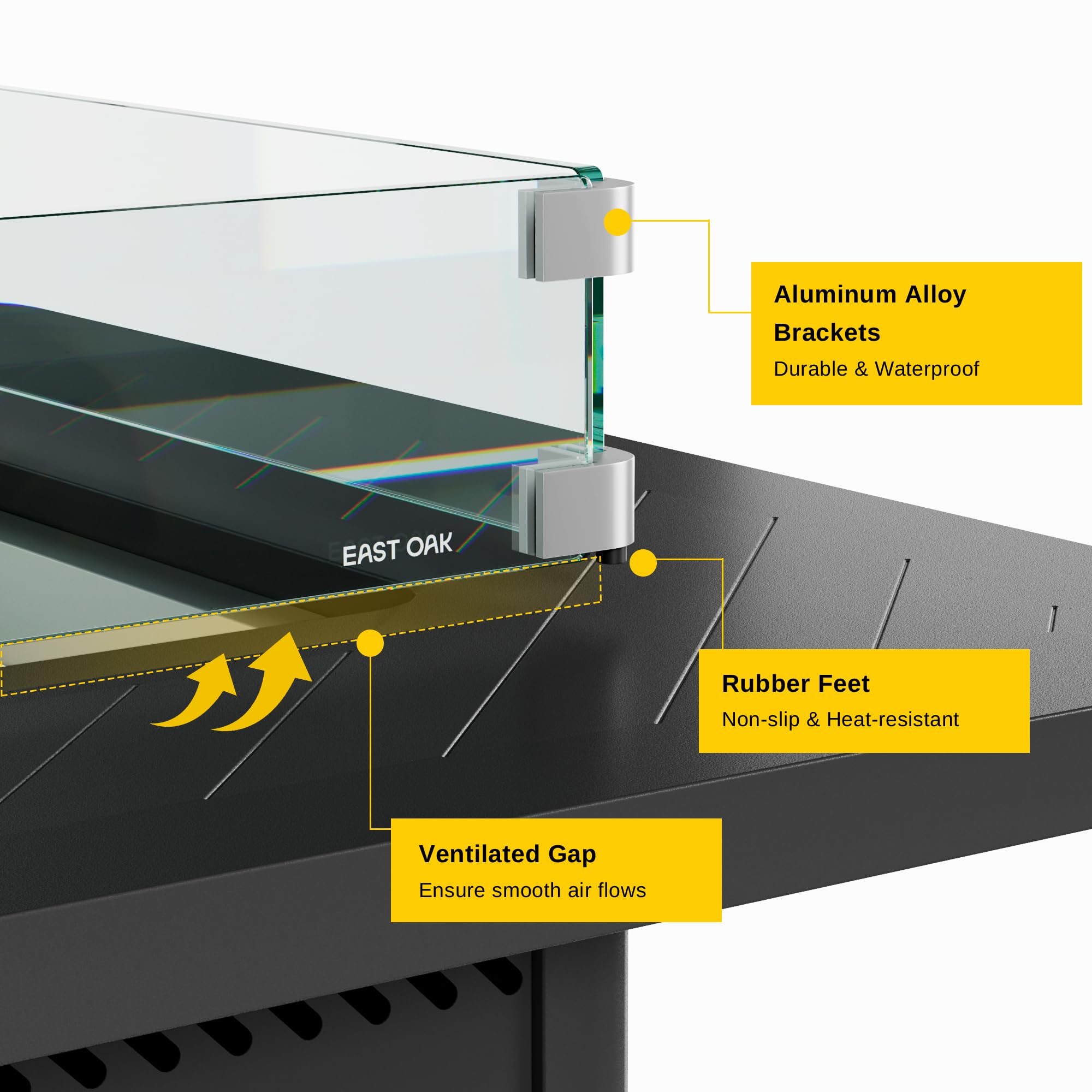 Clear glass reflects warm light, enhancing evenings around your fire pit table.