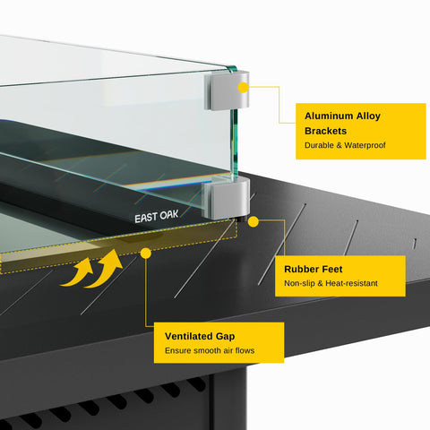 Clear glass reflects warm light, enhancing evenings around your fire pit table.