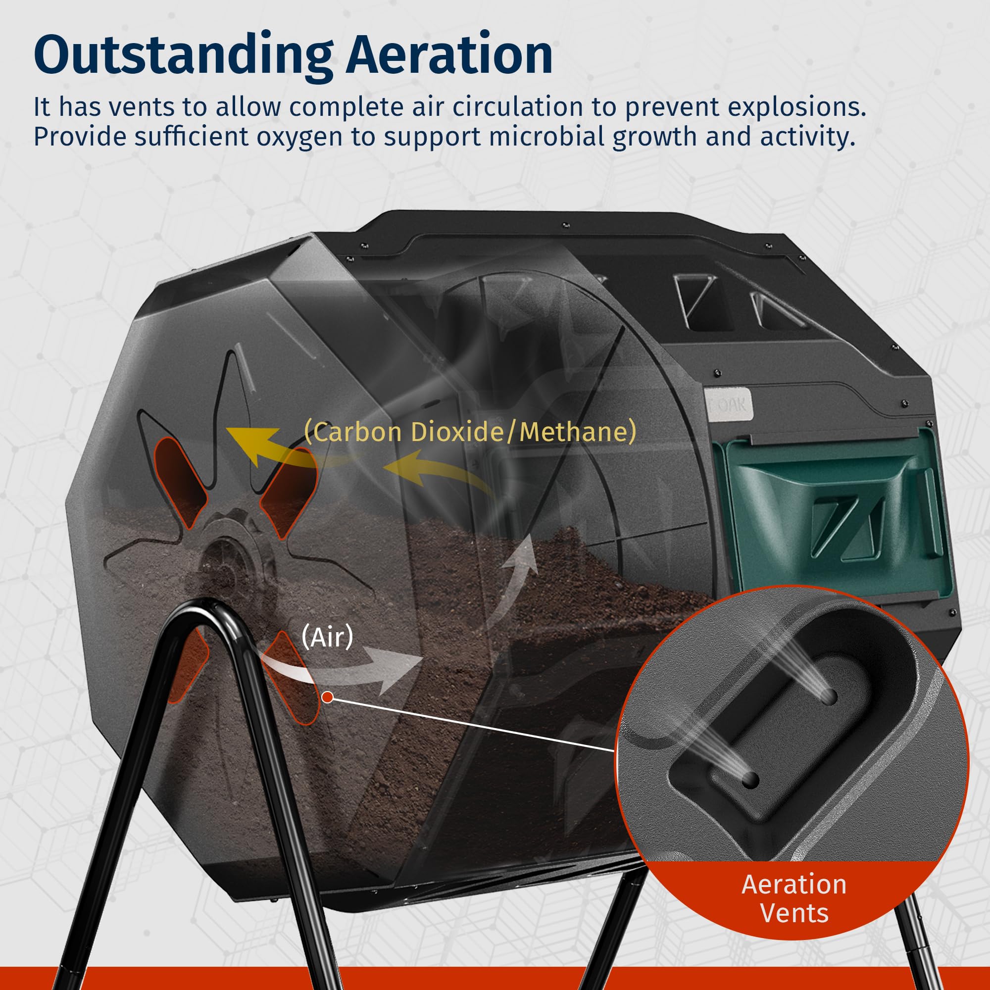 East Oak 43-gallon capacity handles kitchen and yard waste efficiently.