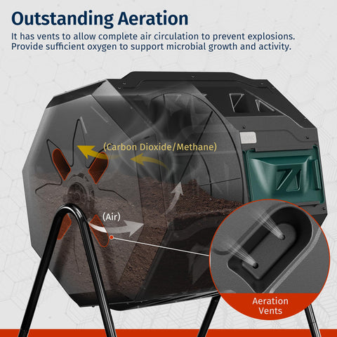 East Oak 43-gallon capacity handles kitchen and yard waste efficiently.