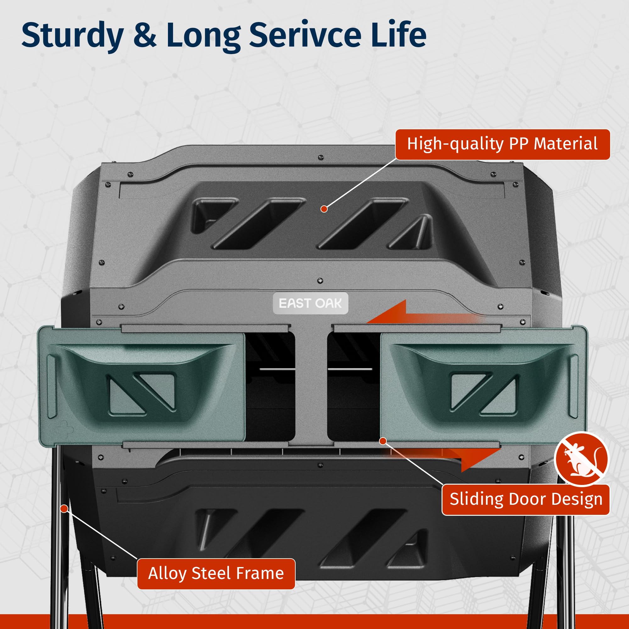 East Oak Sturdy BPA-free PP and powder-coated steel construction.