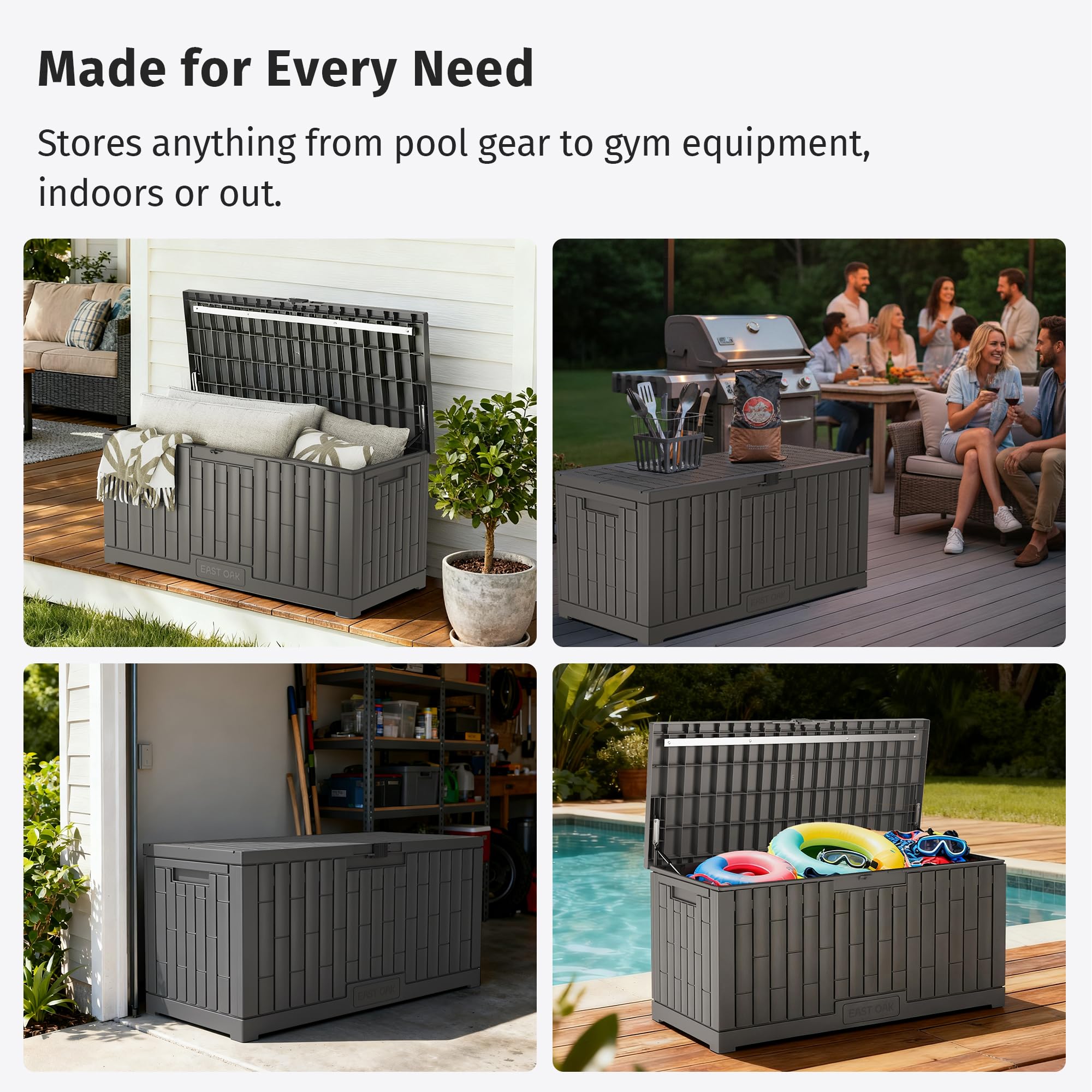 EAST OAK bamboo-texture finish adds outdoor style