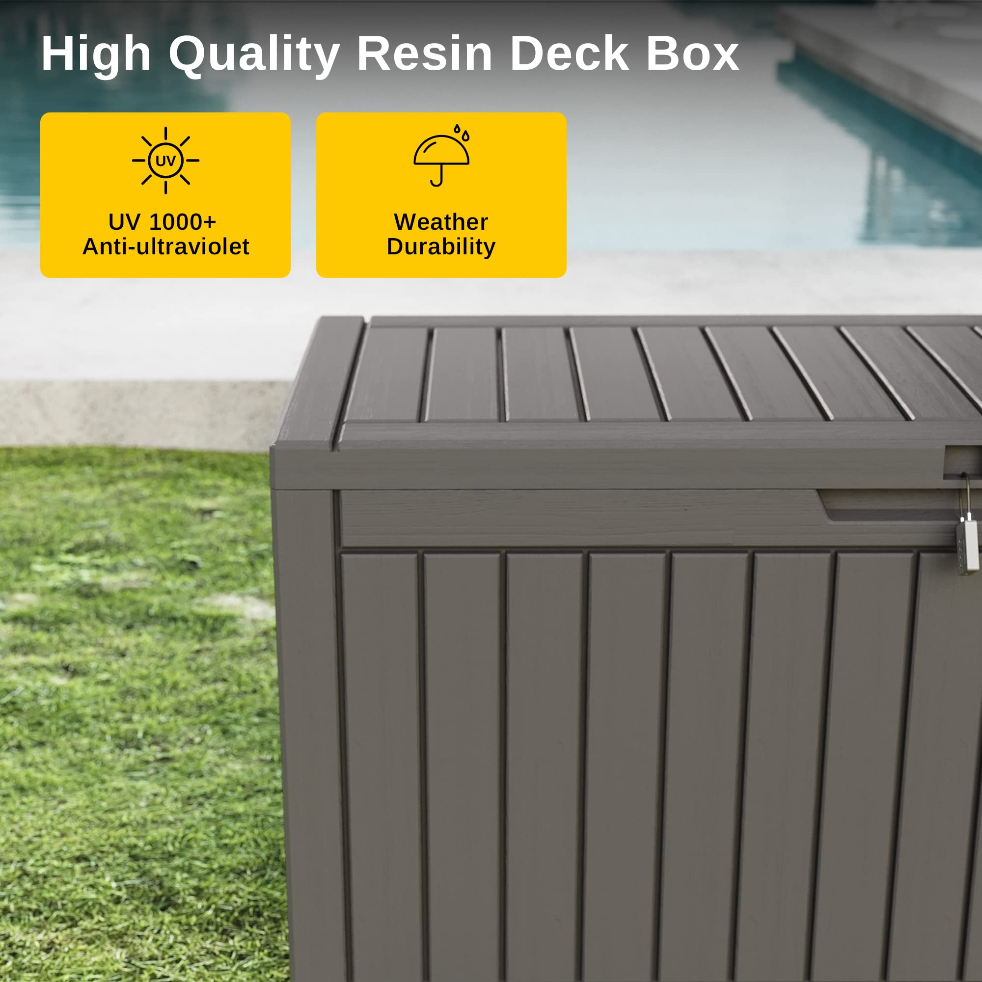 EAST OAK 60-gallon deck box dimension 42x17x22 inches