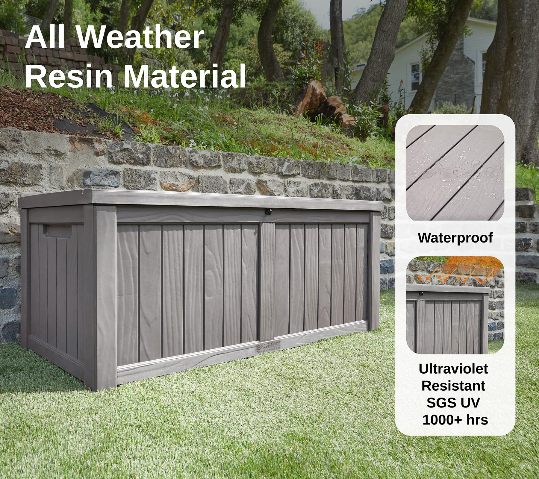 EAST OAK deck box lid with hydraulic system prevents pinching and slamming