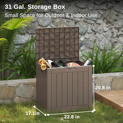 East Oak deck box lid open interior showcase organized storage capacity.