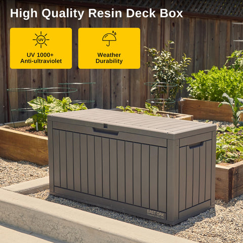 Lockable lid on EAST OAK deck box for secure outdoor storage