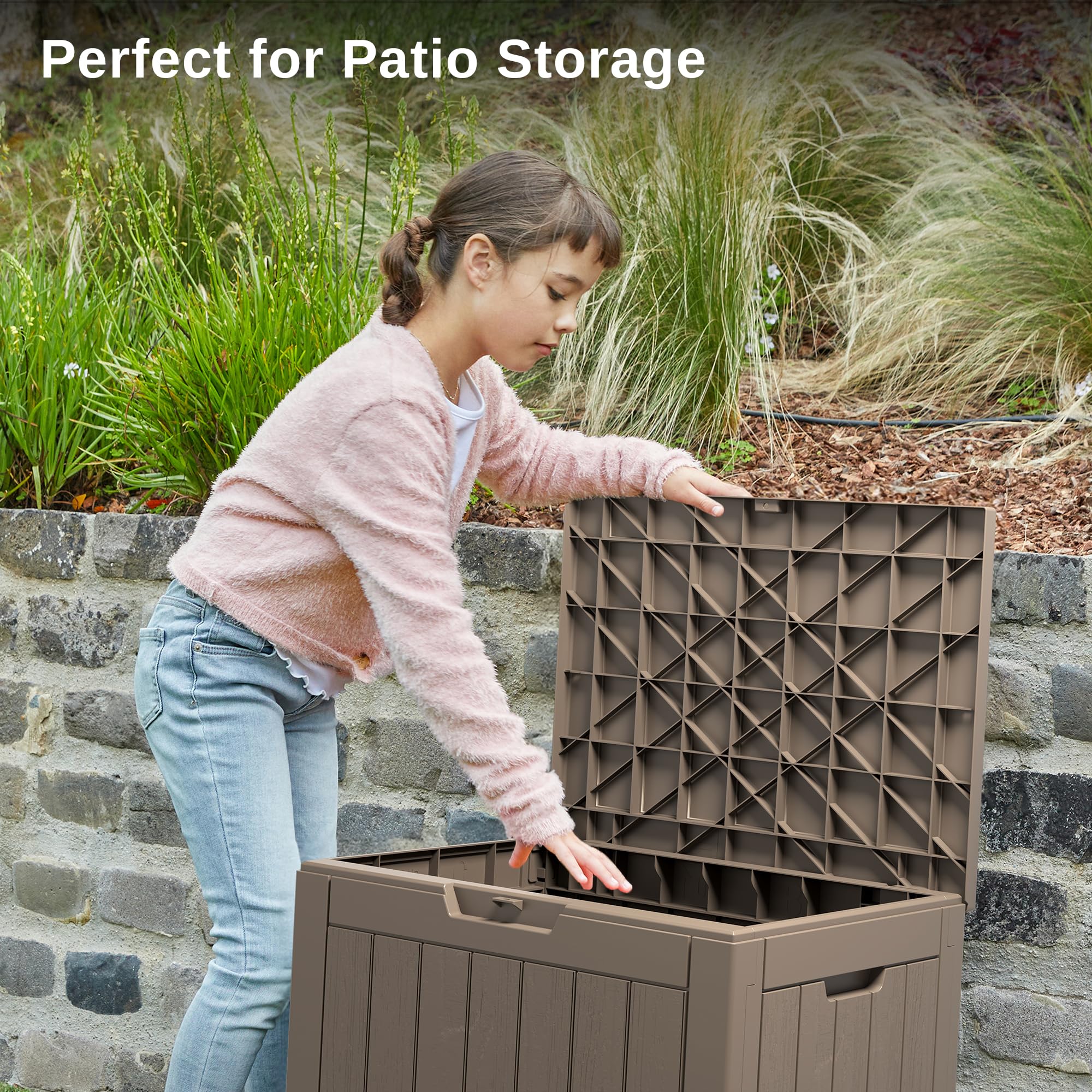 East Oak stylish outdoor seat option using the box as a bench.