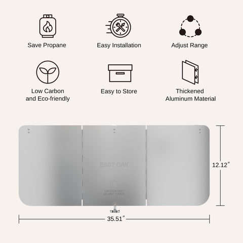 East Oak foldable shield folds for compact storage between uses.