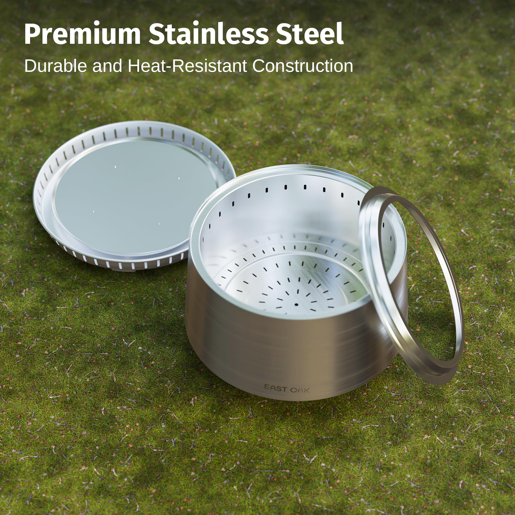 Removable ash pan enables quick, safe cleaning after fires.