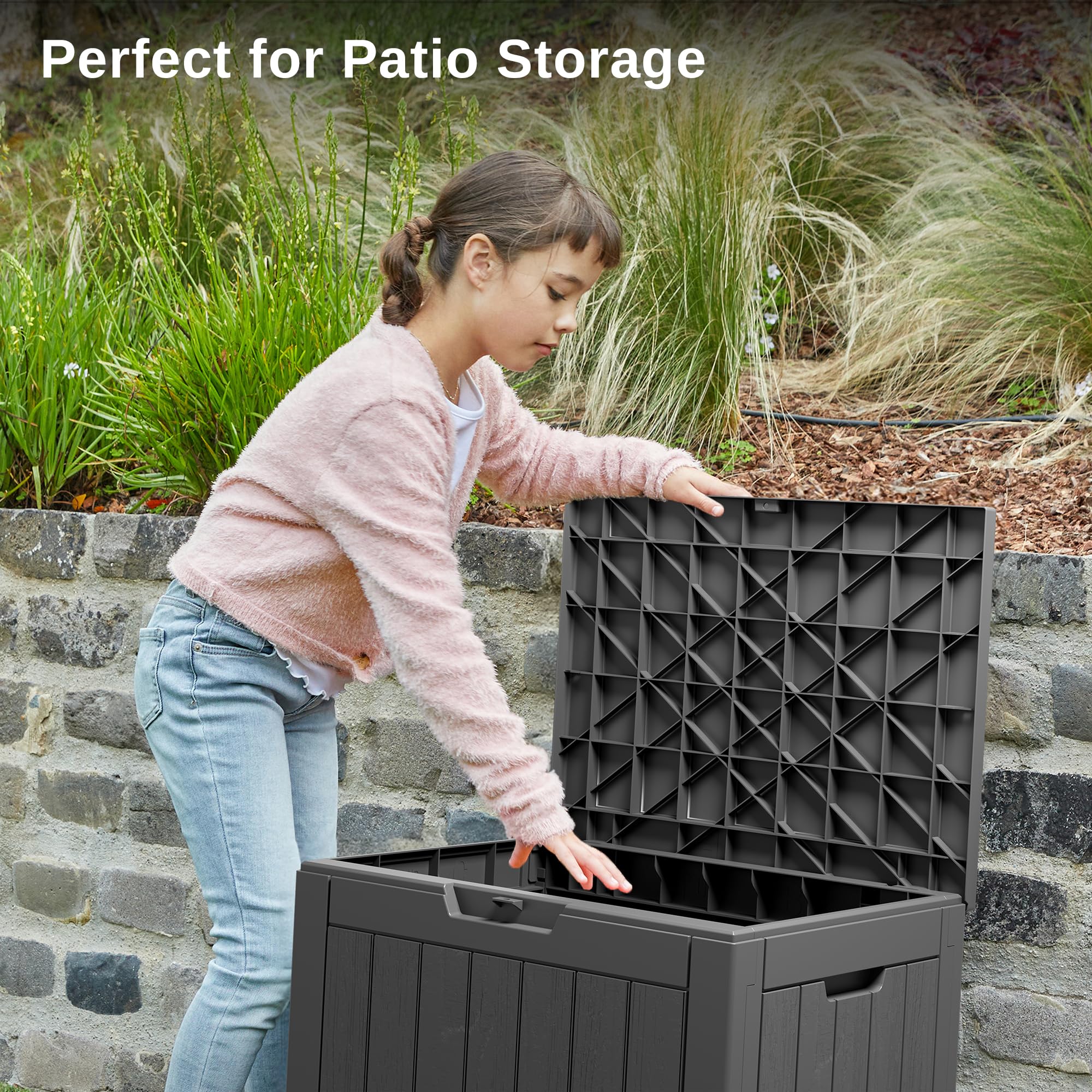 East Oak lockable patio storage for secure garden accessories and cushions.