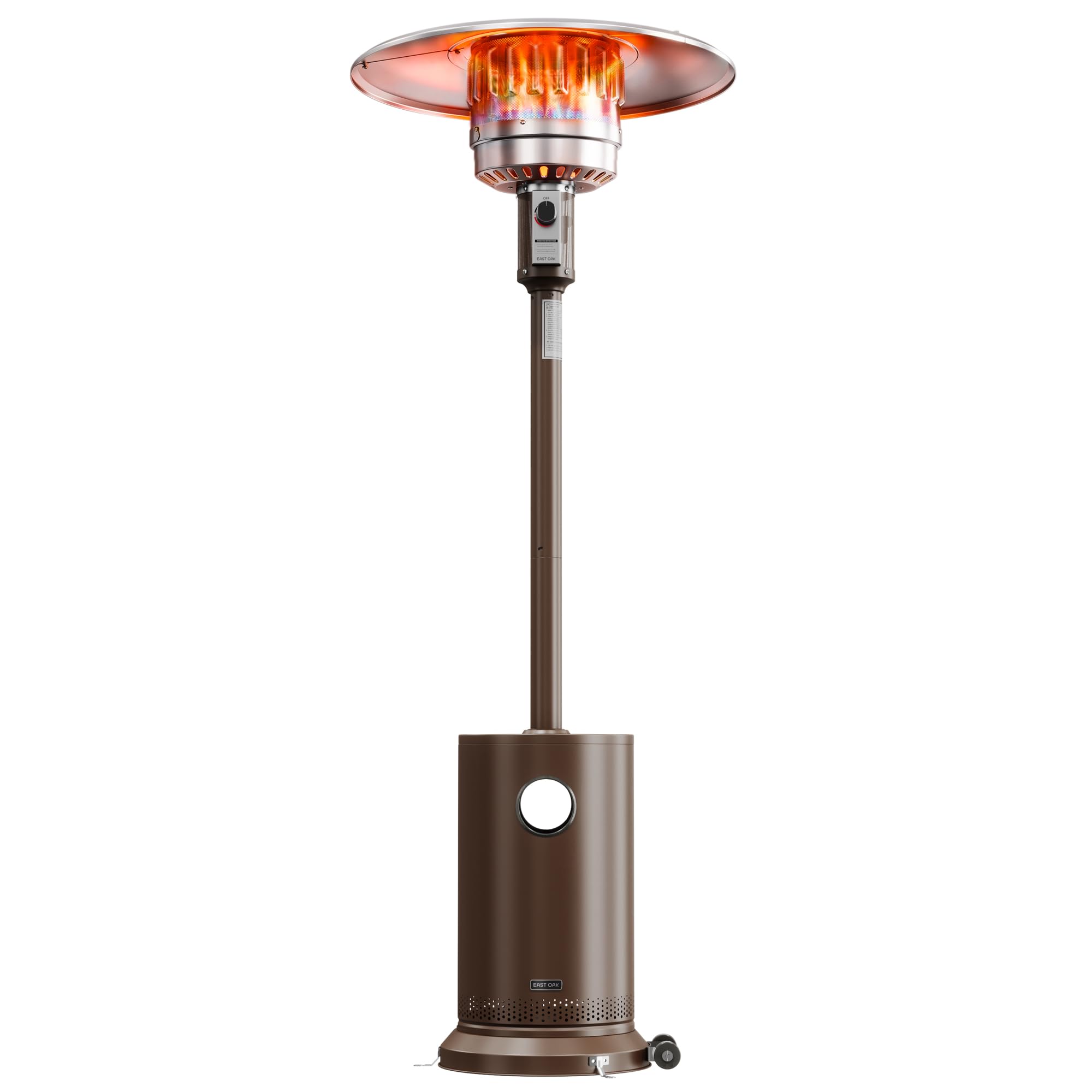East Oak one-hand ignition patio heater with round-table design for easy outdoor warmth