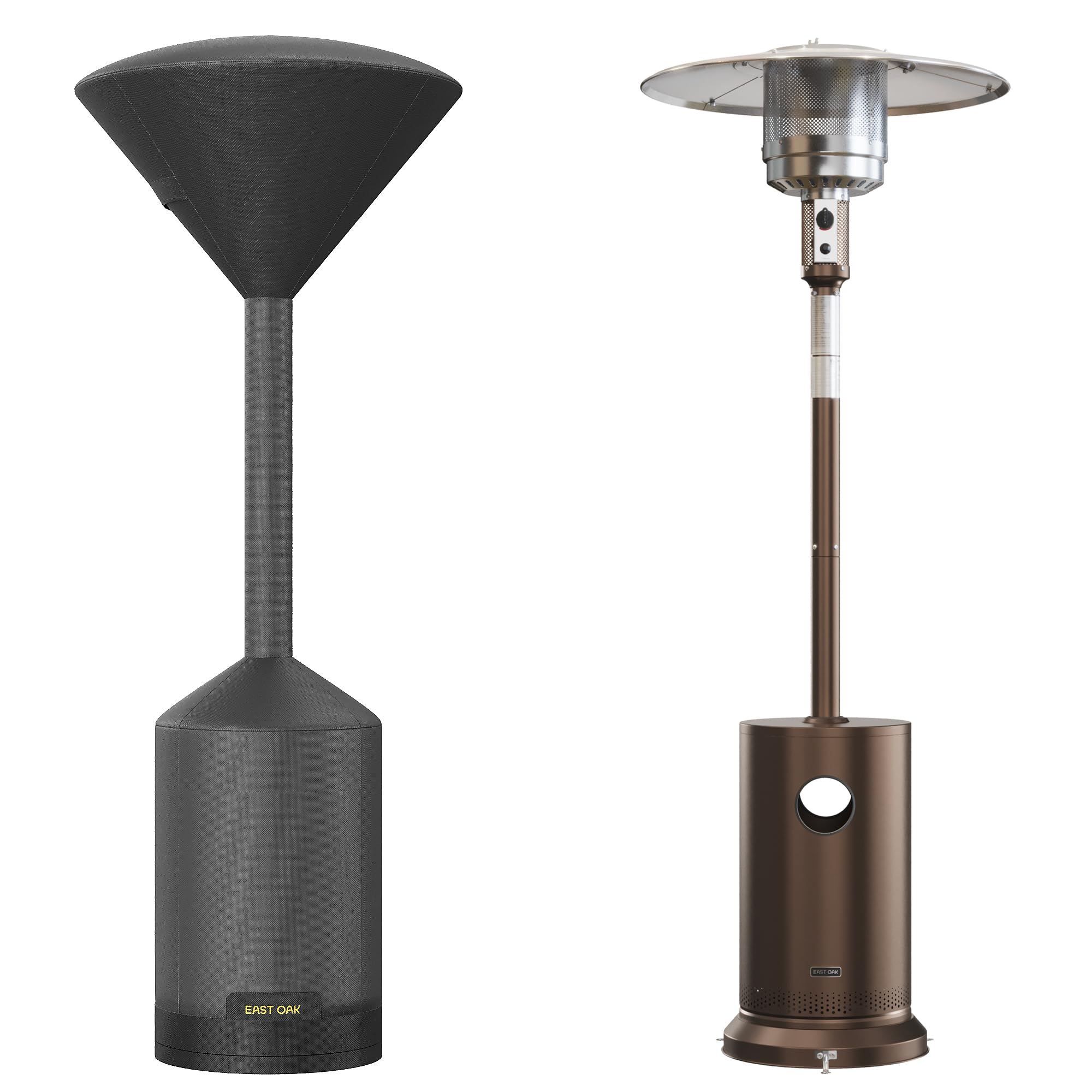East Oak patio heater cover overview shows weatherproof protection for outdoor warmth