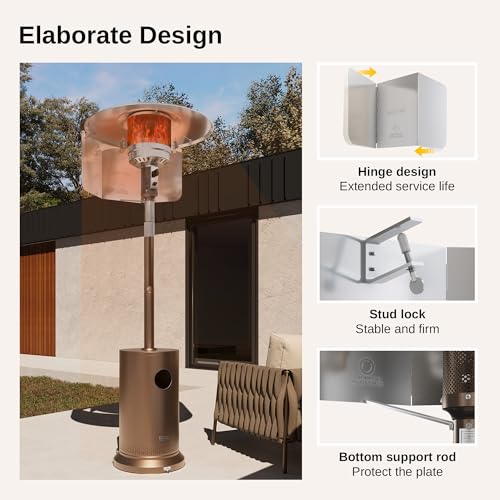 East Oak reflector directs heat for enhanced directional warmth.