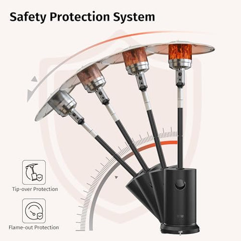East Oak patio heater on wheels enables easy positioning on patios and decks.