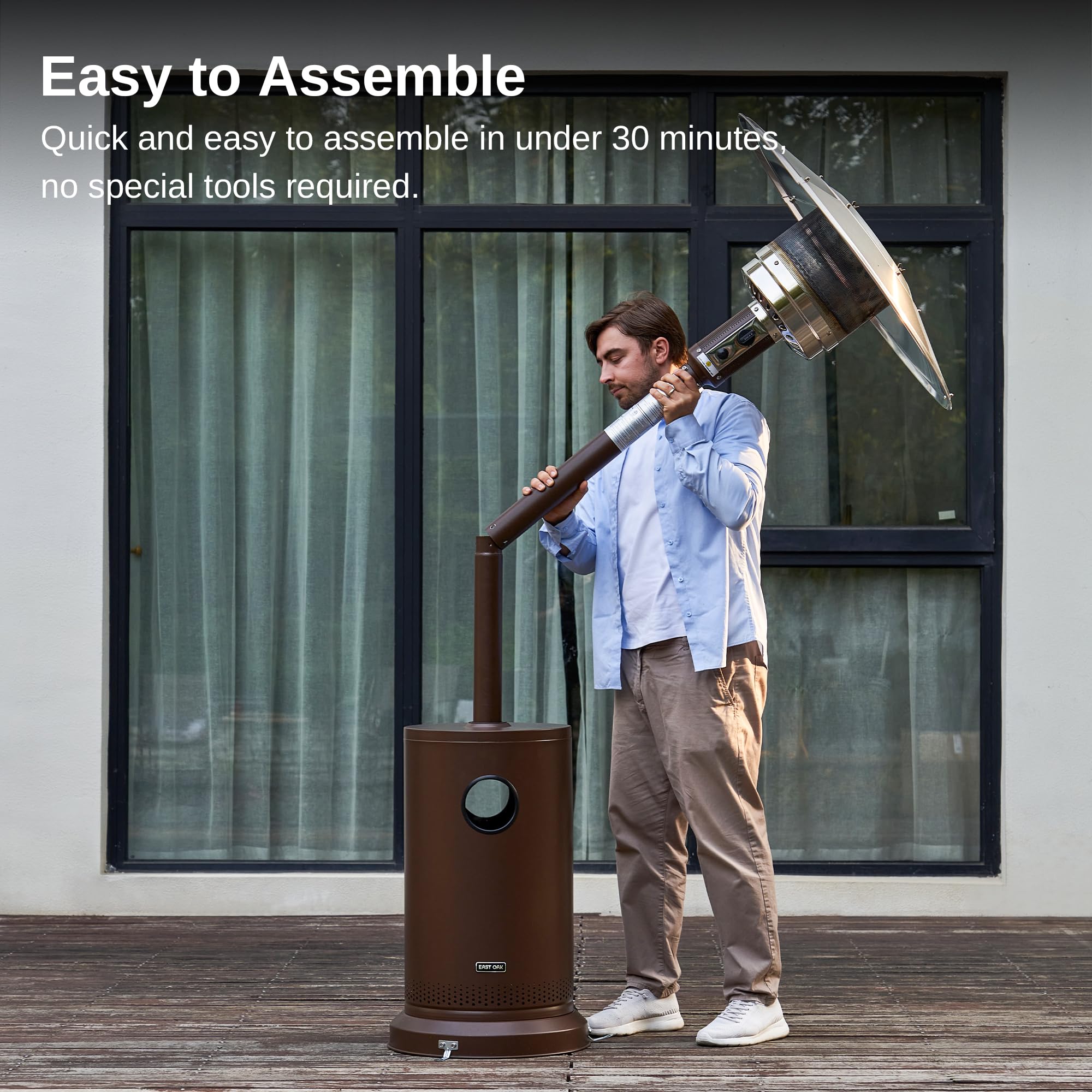 East Oak round-table design lid provides convenient surface