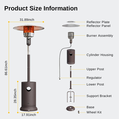 East Oak sand box base stabilizes the outdoor heater on uneven ground.
