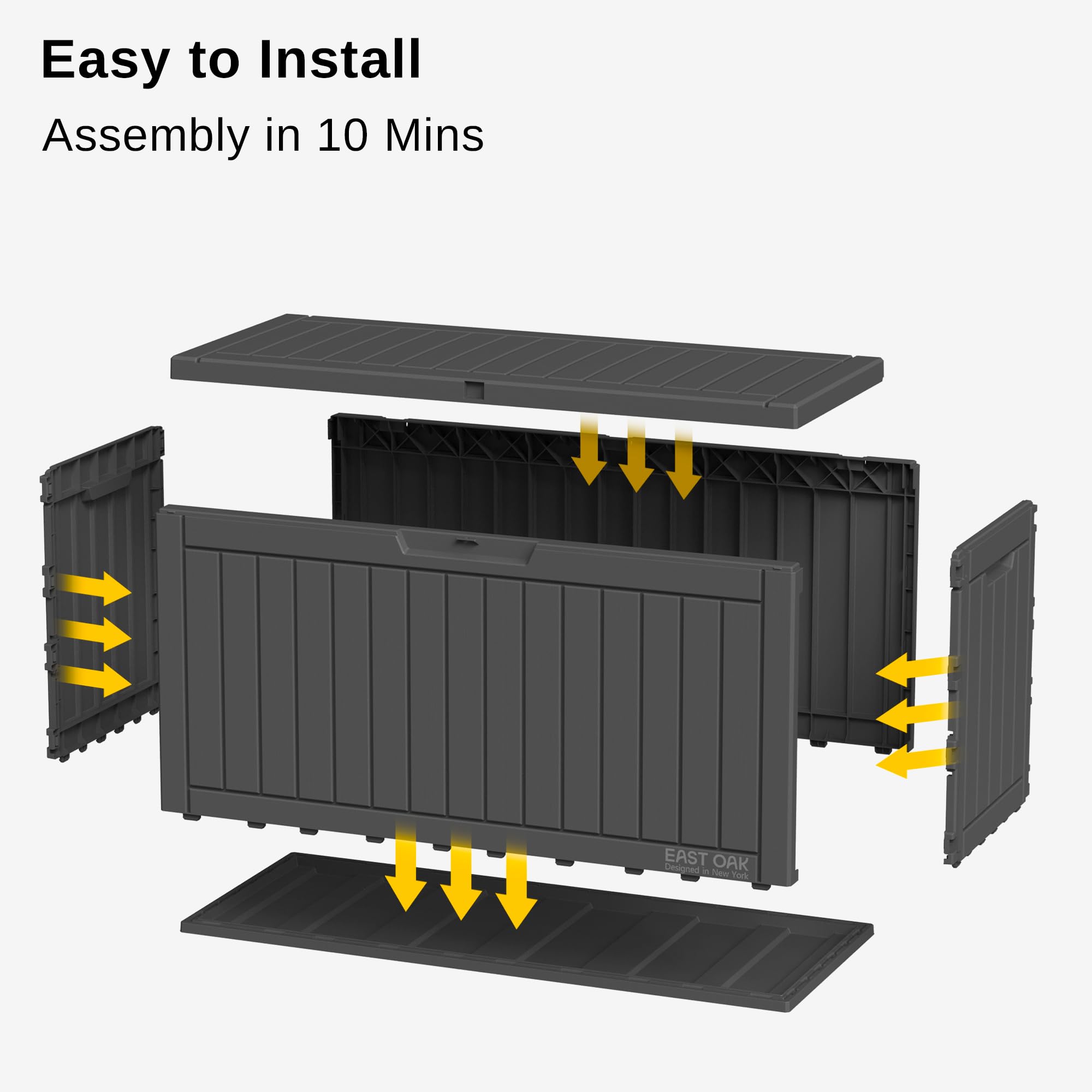 East Oak packaging highlights simple assembly for quick setup.
