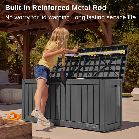East Oak resin construction provides weather resistance and rust prevention.