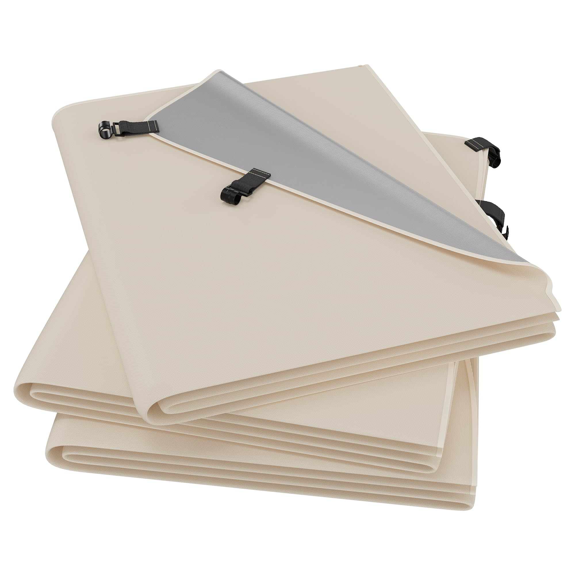 East Oak sun shade sail shows silver-coated fabric for UV protection.
