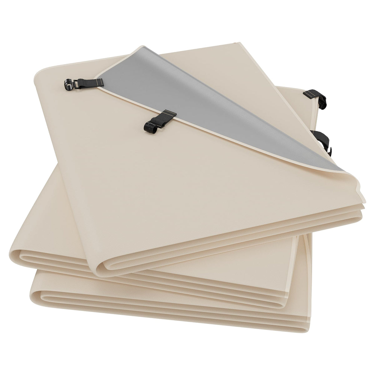 East Oak sun shade sail shows silver-coated fabric for UV protection.