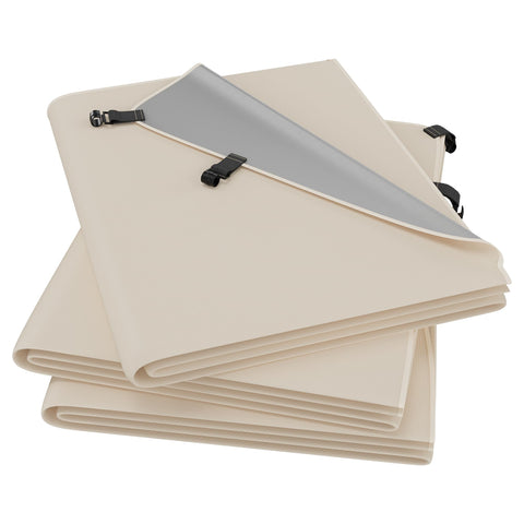 East Oak sun shade sail shows silver-coated fabric for UV protection.