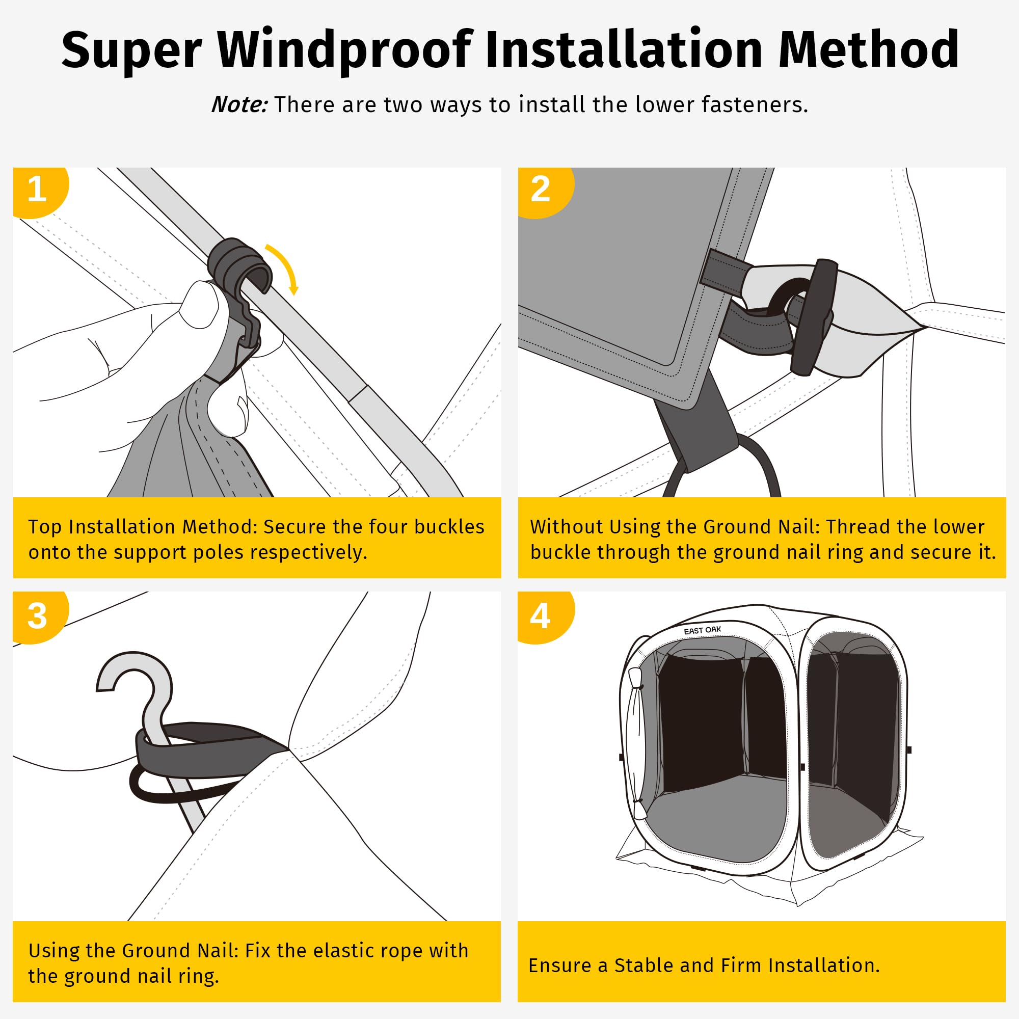 East Oak sun shade sail buckle-based setup for quick installation and removal.