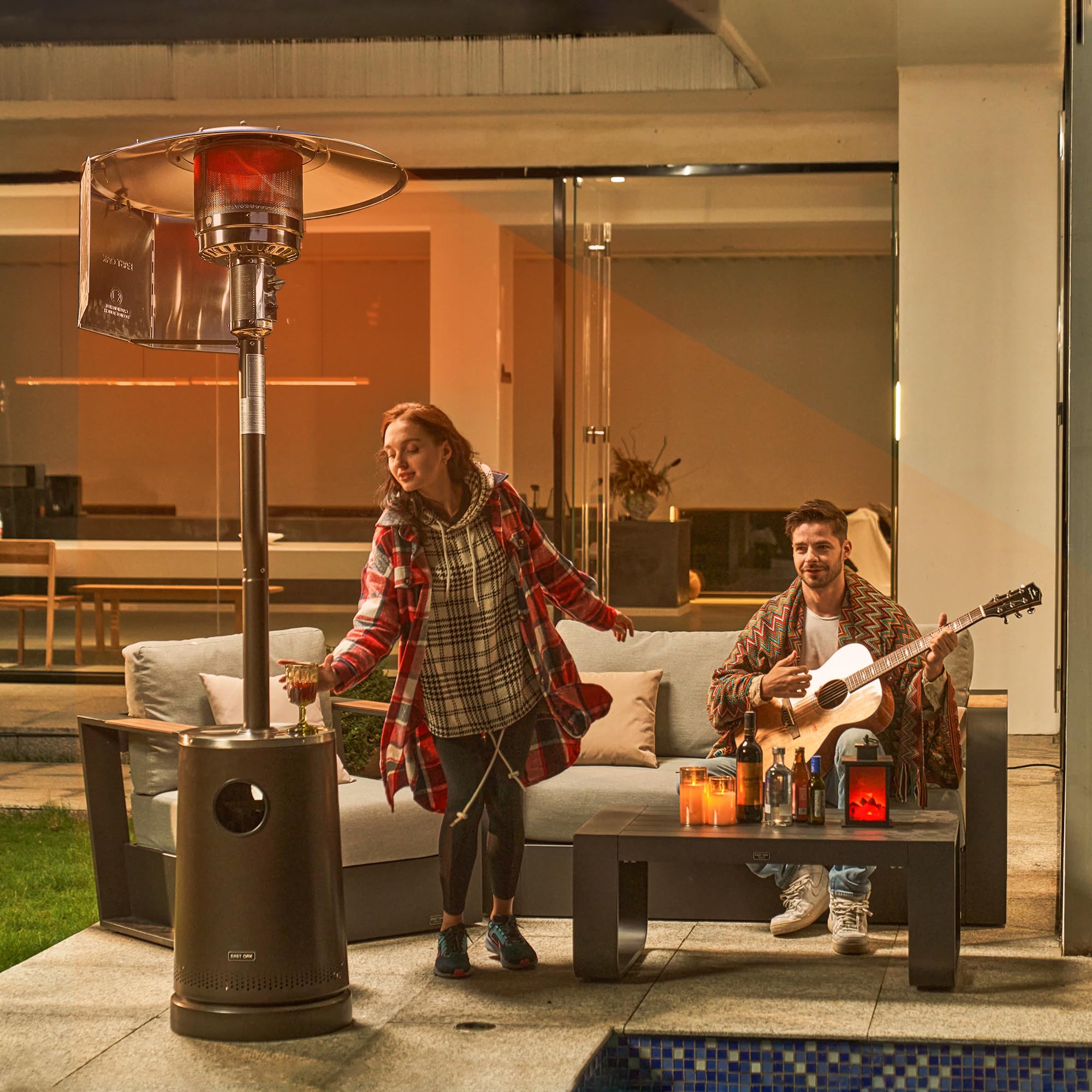 East Oak compatibility with umbrella-style heaters for flexible use.