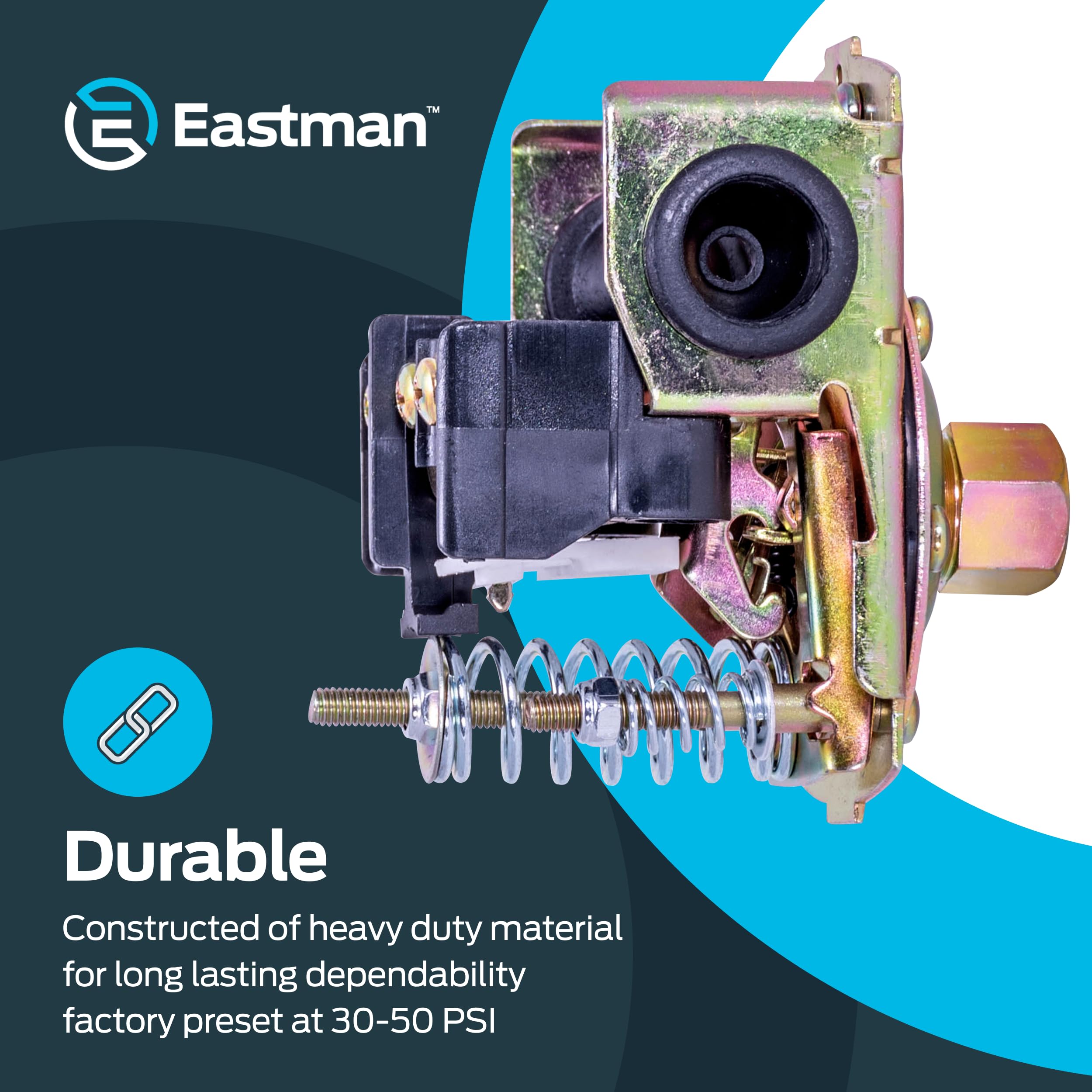 Eastman pressure switch compatible with jet pumps for versatile setups.