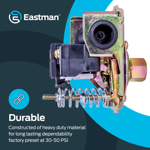 Eastman pressure switch compatible with jet pumps for versatile setups.