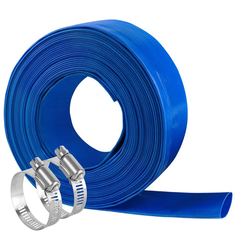 Eastrans blue backwash hose coiled for pool water transfer and storage