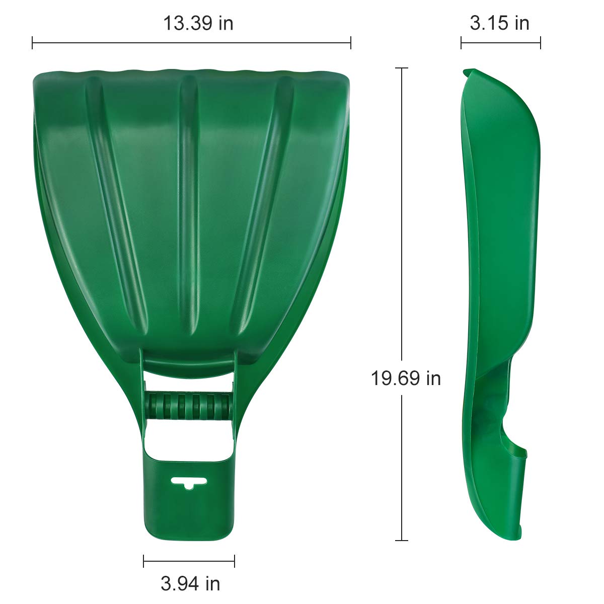 Eastrans extended-reach scoop reduces bending while collecting leaves.