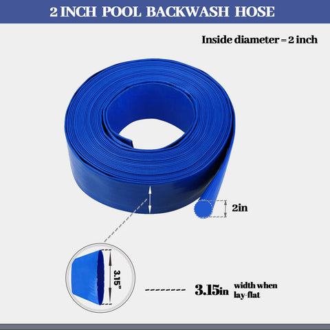 Weather-resistant pool hose shown in outdoor maintenance context.