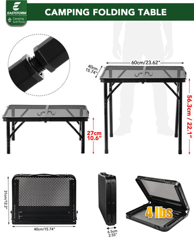 EASTSTORM height-adjustable table set to 10.6–22 inches for seated or standing use