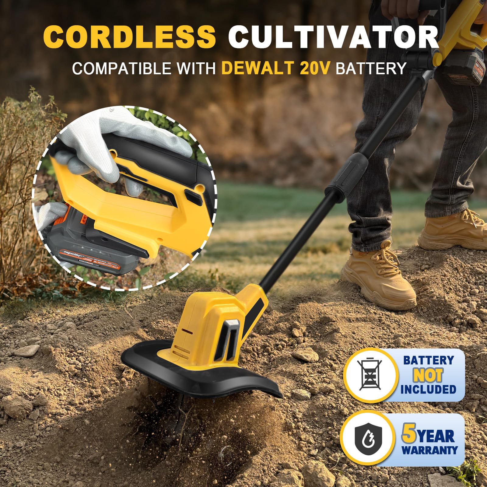 Eastyle cordless tiller in action loosening soil around beds