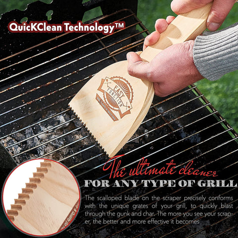 EASY FUNCTION pine wood scraper designed for no-scratch cleaning on all grill surfaces
