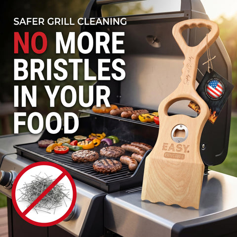EASY FUNCTION Wood Grill Scraper is bristle-free to keep food safe.