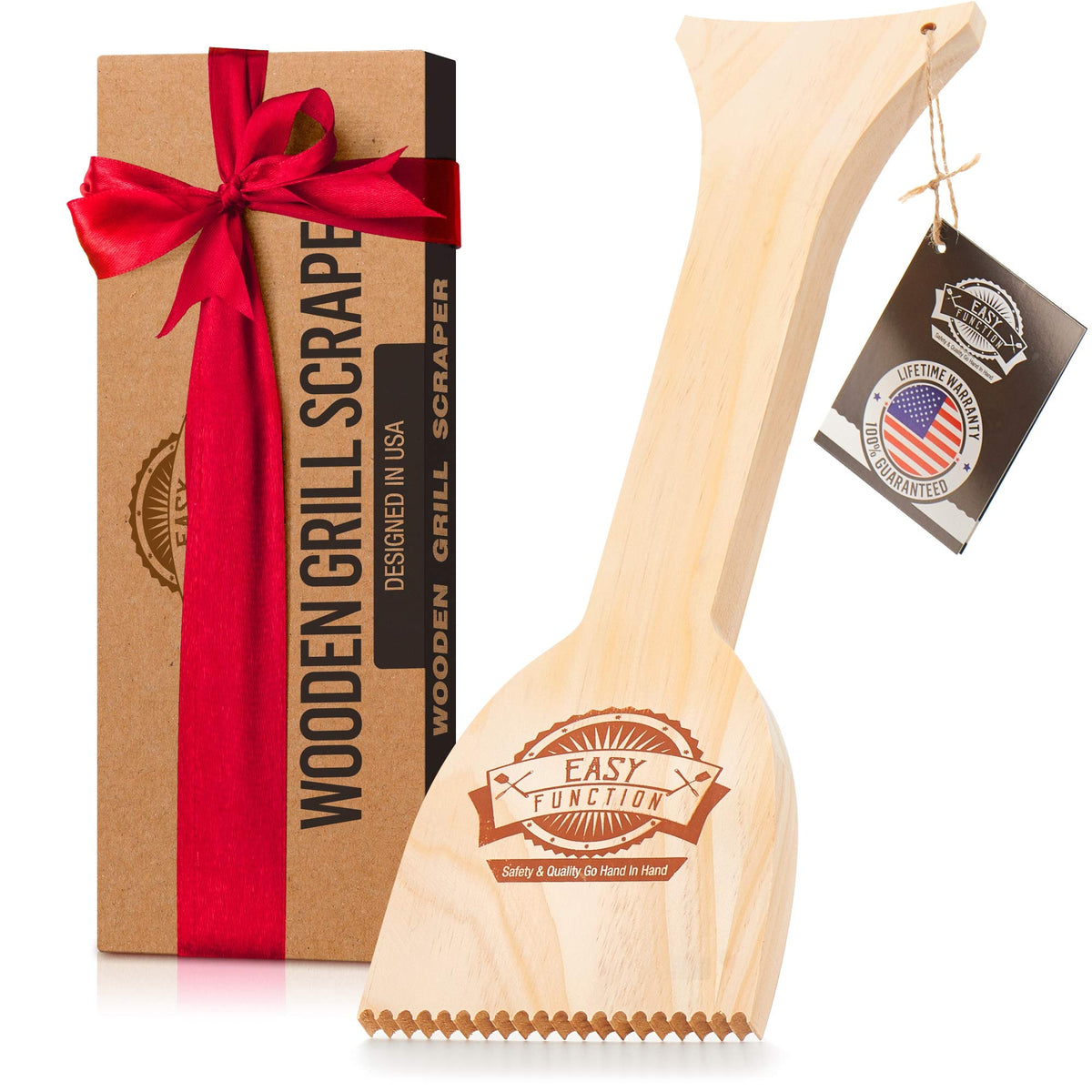 EASY FUNCTION wood grill scraper with quickclean tech shapes to grates for deep cleaning