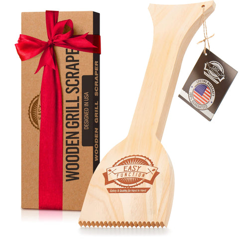 EASY FUNCTION wood grill scraper with quickclean tech shapes to grates for deep cleaning