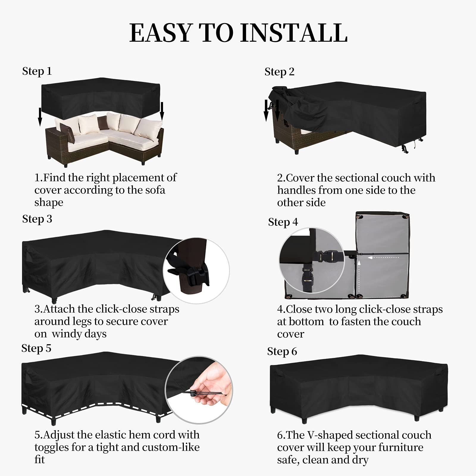 Easy-Going outdoor cover in black blends with garden decor and stays discreet.