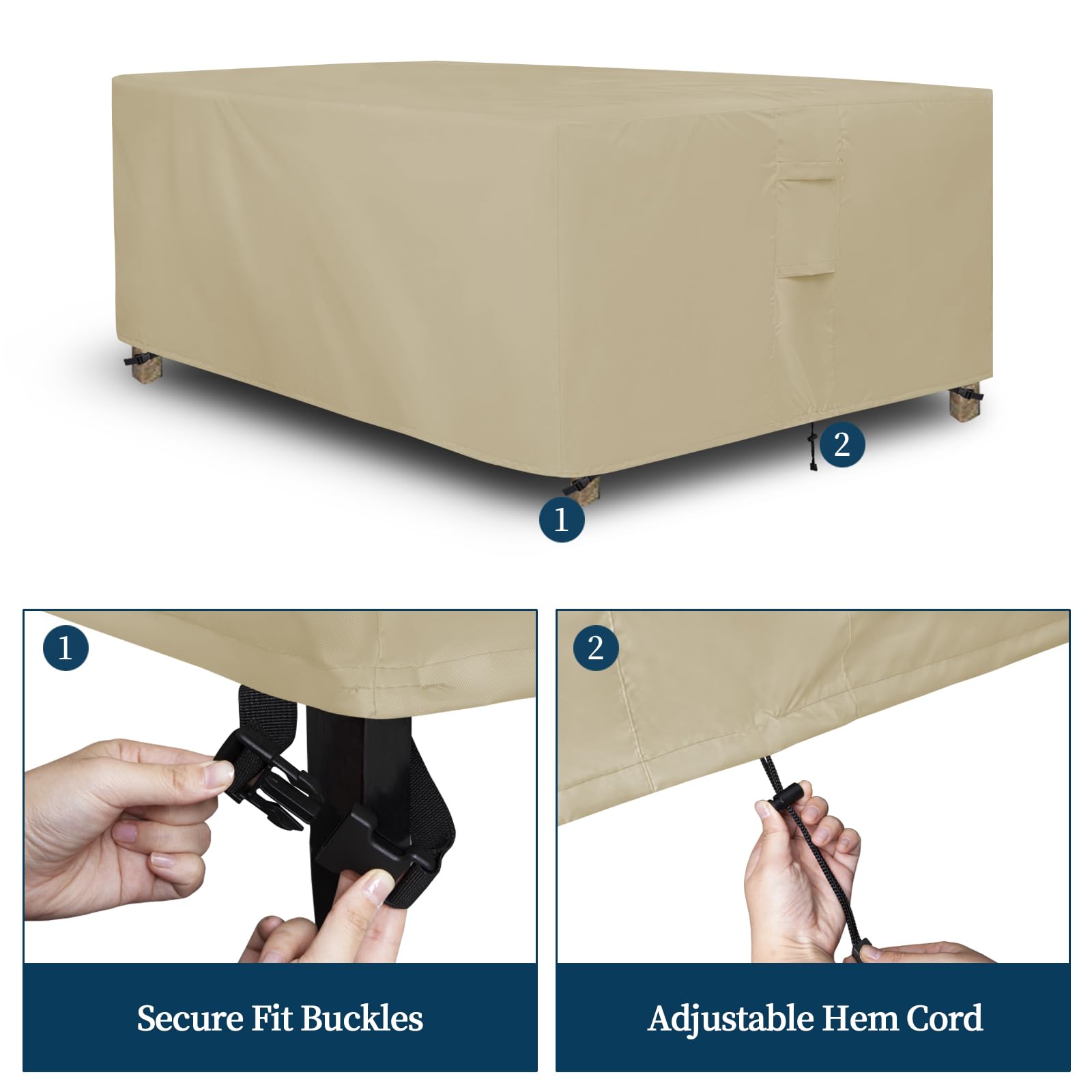 Tight-fit buckles and hem cord ensure a snug cover against winds