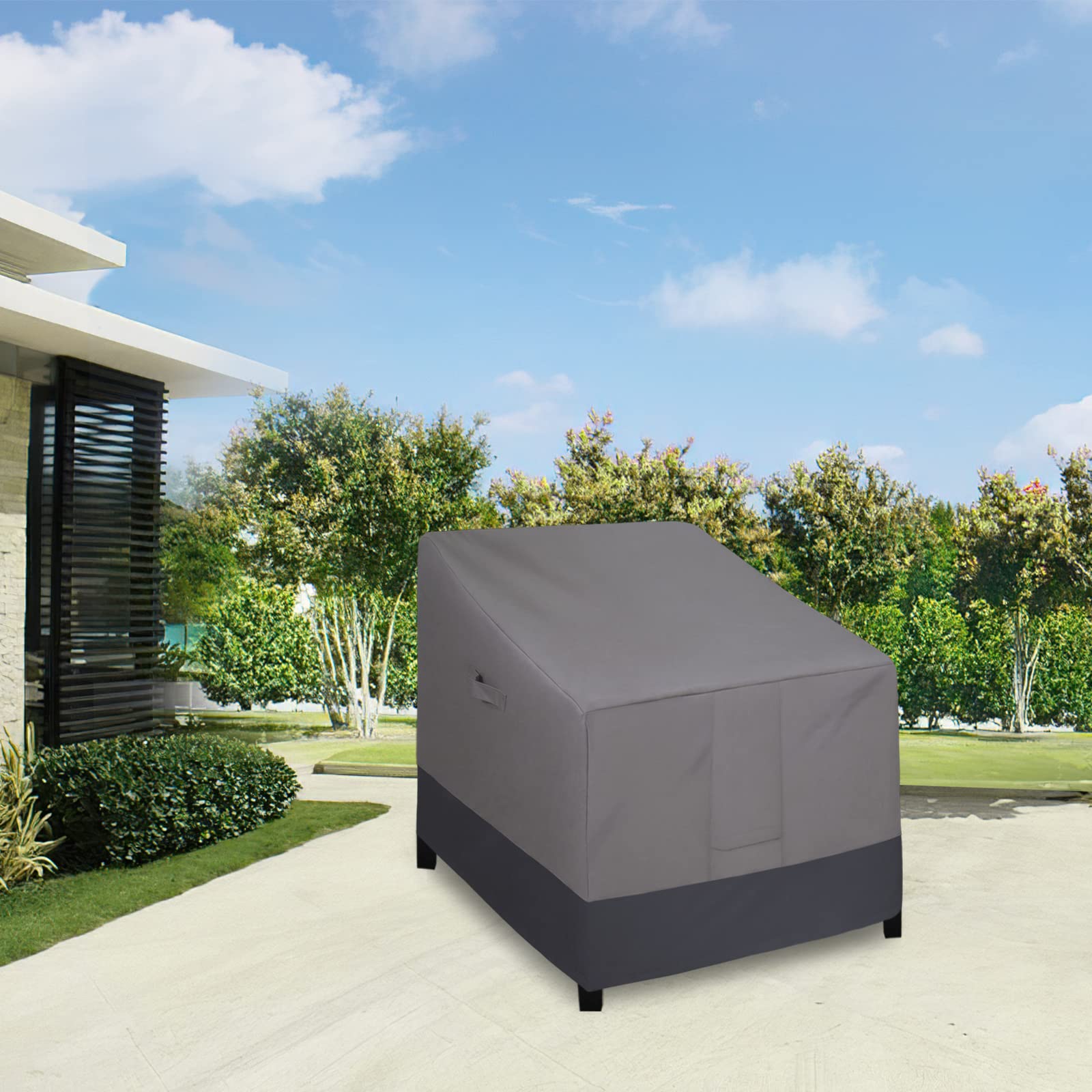 Easy-Going chair cover with windproof straps keeps furniture secure on windy days.
