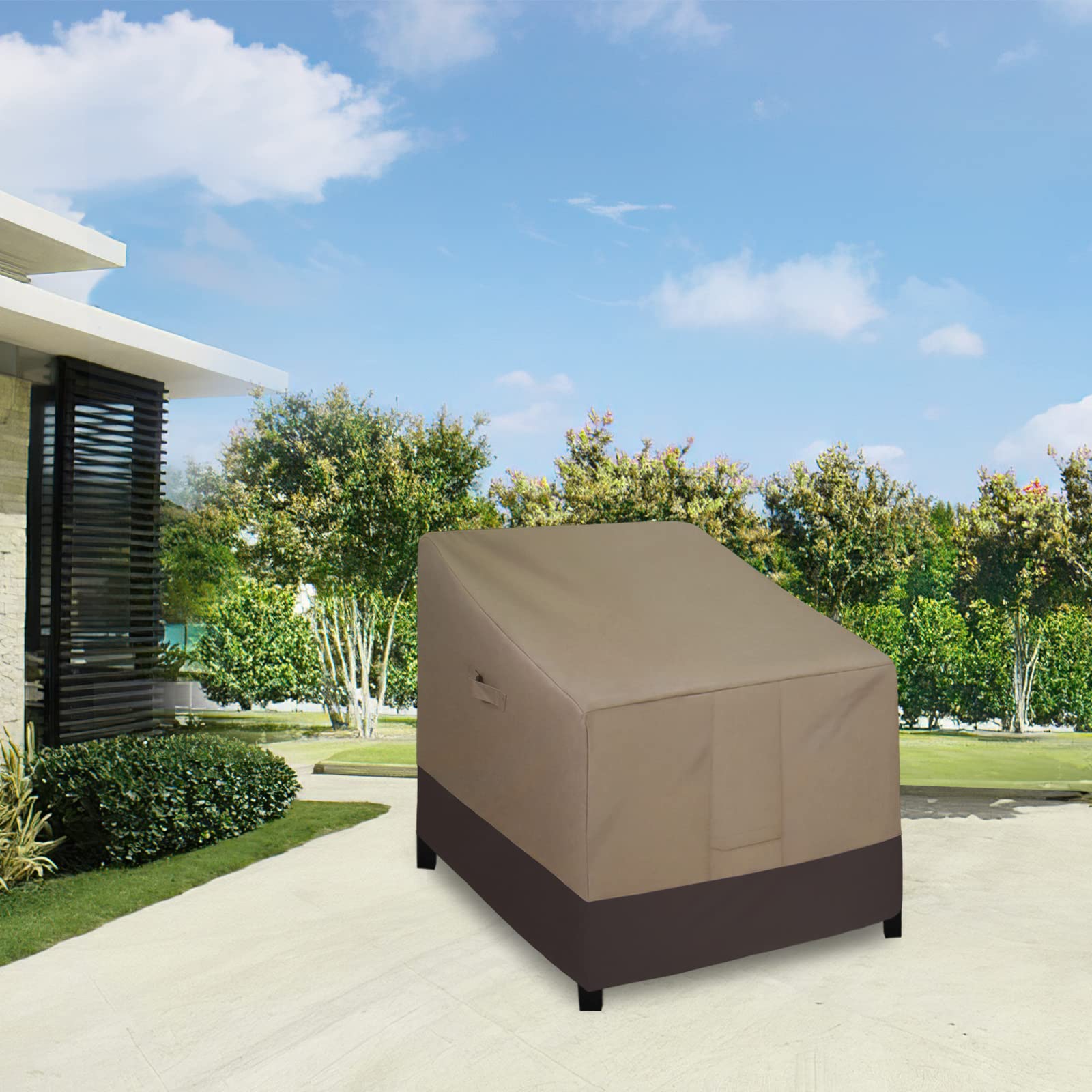 Easy-Going chair cover windproof straps securing a chair on a breezy day.