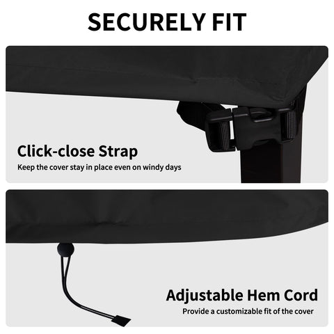 Close view of click-close straps securing the cover on windy days